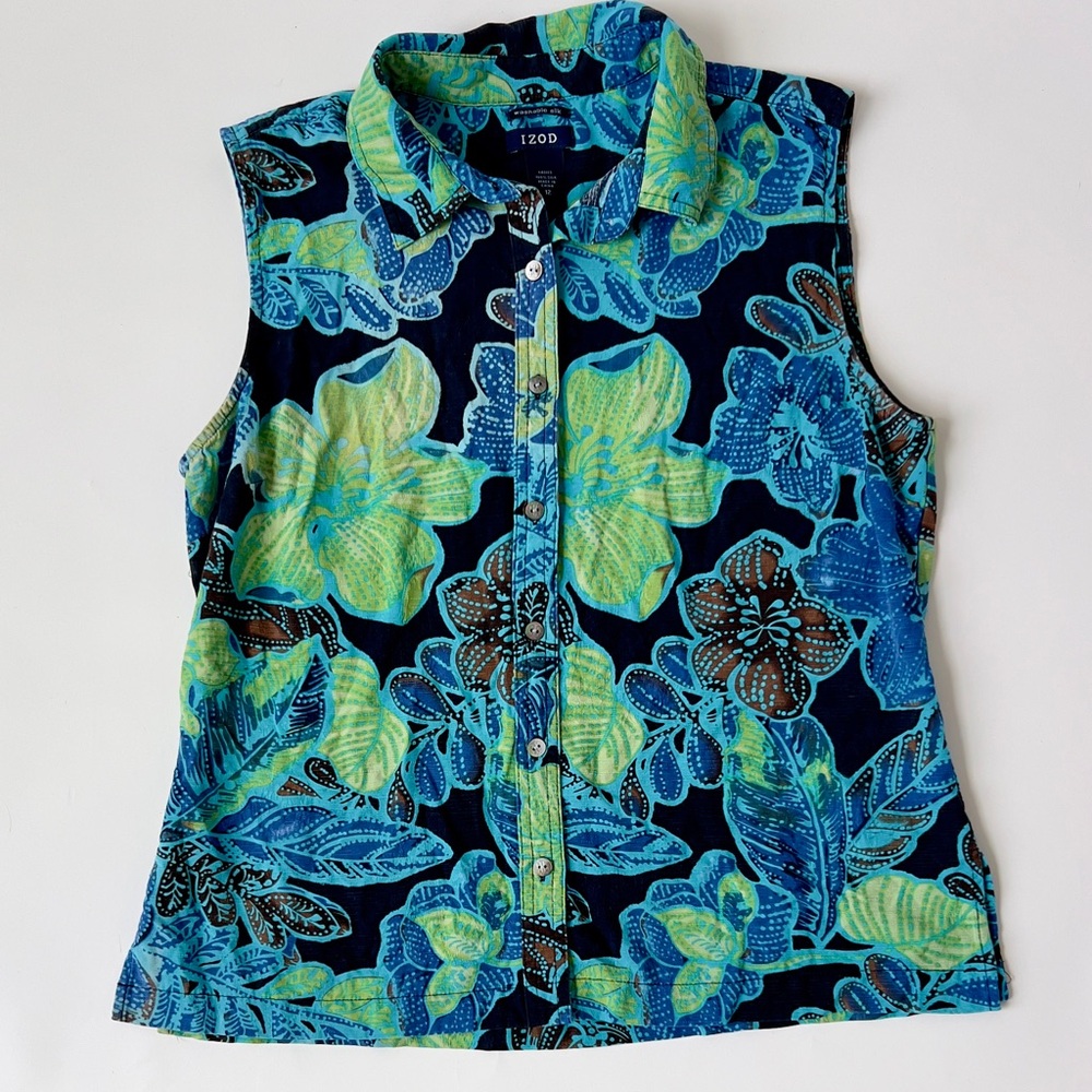 IZOD Tropical Blue and Green Sleeveless Top